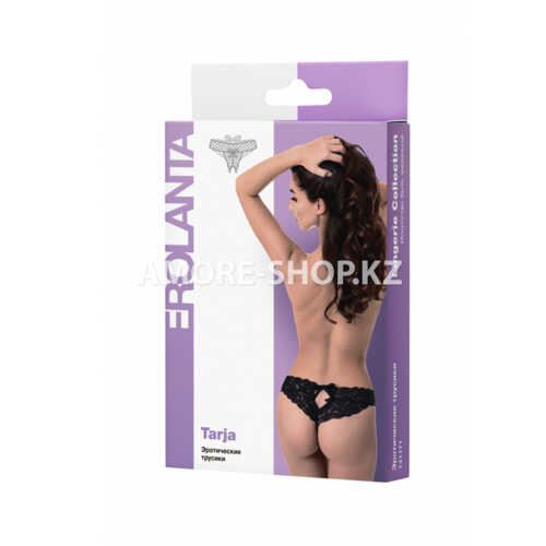 Эротические трусики Erolanta Lingerie Collection с декоративным вырезом сзади,кружевные,черные (42-44) 10