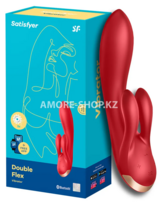 Вибратор с клиторальным стимулятором Satisfyer Double Flex Connect App красный