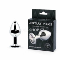 SILVER PLUG MEDIUM (втулка анальная), L 82 мм, D 34 мм, вес 90г, цвет кристалла бесцветный, арт. SM-
