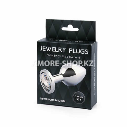 SILVER PLUG MEDIUM (втулка анальная), L 82 мм, D 34 мм, вес 90г, цвет кристалла бесцветный, арт. SM- 4
