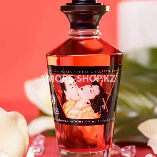 Масло для массажа Shunga Sparkling Strawberry Wine, разогревающее, с ароматом клубники и шампанского 11